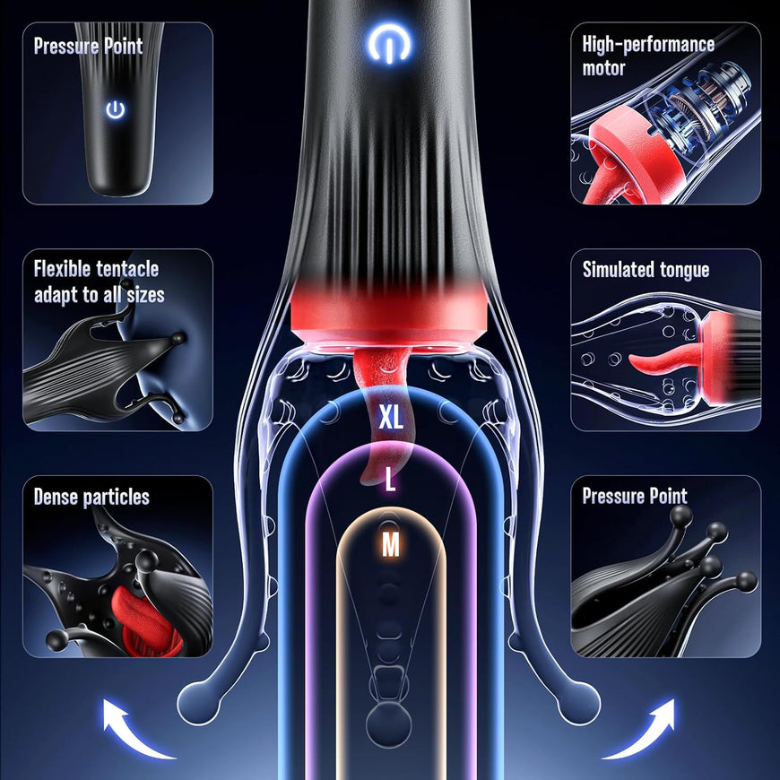Masturbator Pocket Pussy Upgrade Size 10 Tongue Modes Sex Toy for Men Couples for Penis Clitoral Breast Stimulation,  with 3D Particles Sex Toys